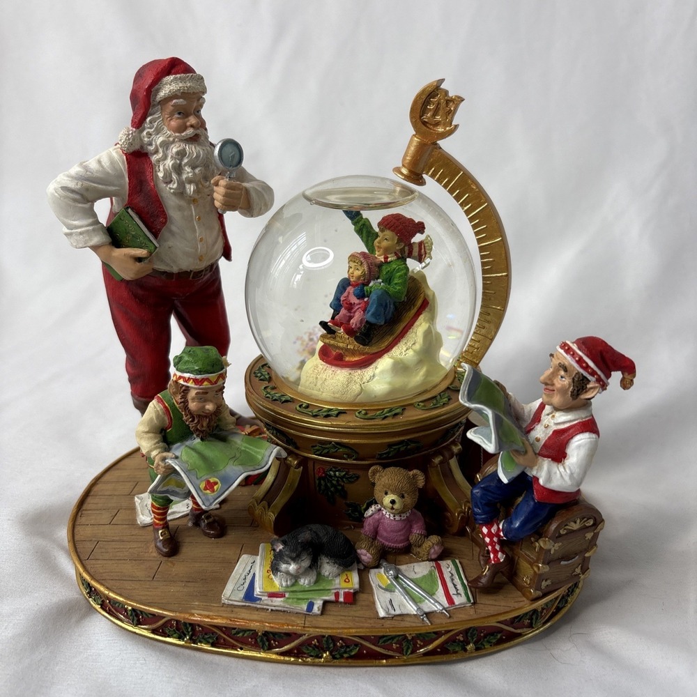 "Santa's Workshop Checking the List" San Francisco Music Box‎ Co Snow Globe Read